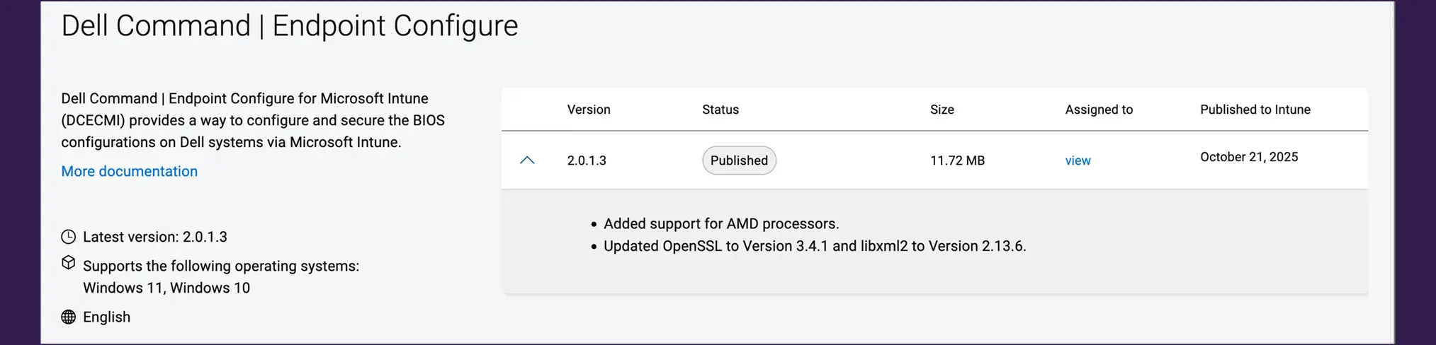 Screenshot of the Dell Command Endpoint Configure GUI. 