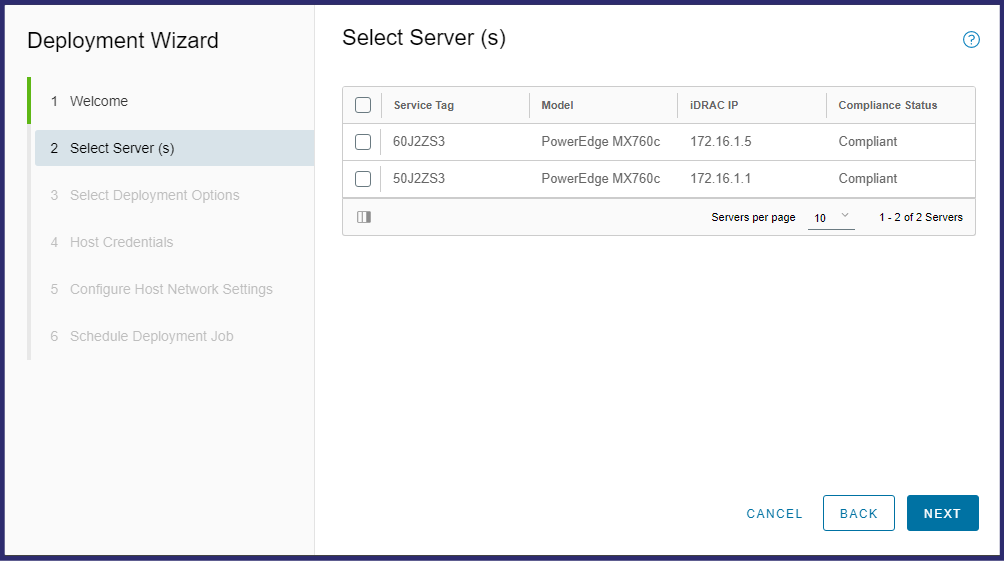 Representative screen from the Dell OMEVV Deployment Wizard.