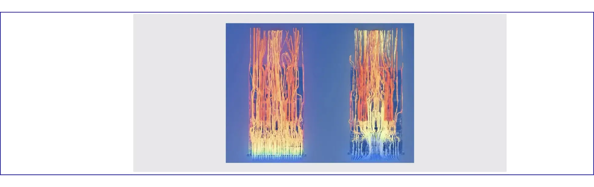 Two side-by-side diagrams representing airflow and temperature distribution inside Dell PowerEdge servers. The left diagram shows traditional airflow with warmer temperatures around processors and exhaust; the right diagram shows the Smart Flow configuration with optimized airflow creating cooler air around processors and cooler exhaust, leading to better thermal efficiency and lower cooling costs.