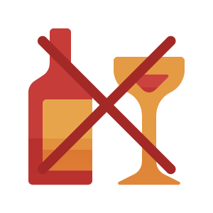 alcohol bottle and wine glass icon with an x over it