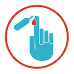 finger prick with blood drop icon