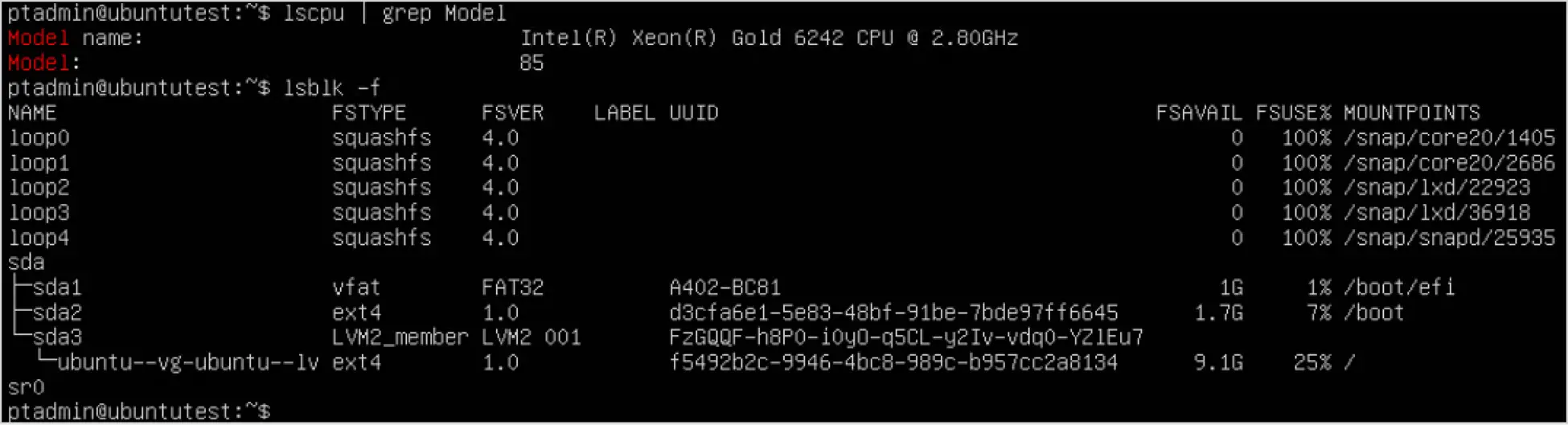 Pre-migration UUID check output for the Ubuntu VM.