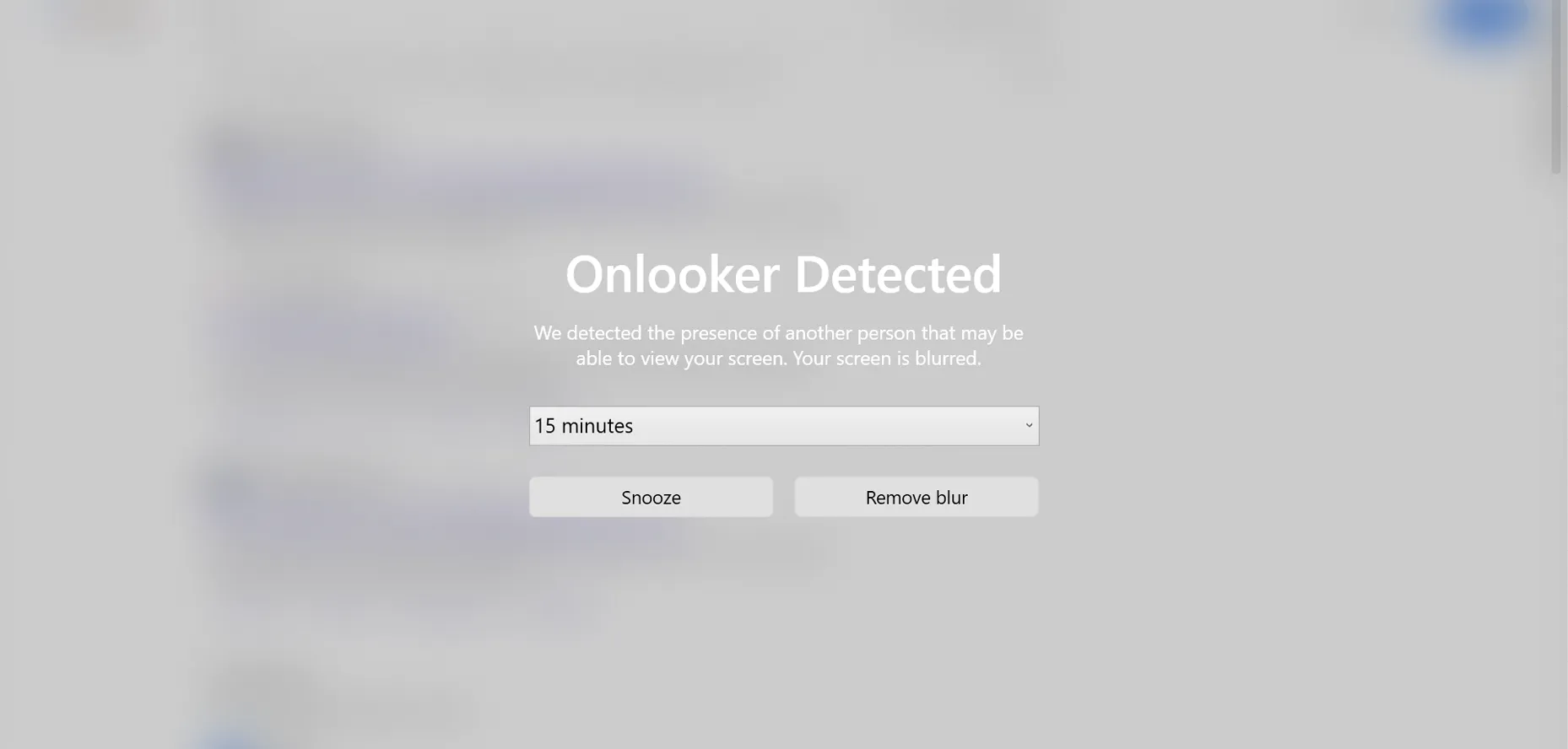 Screenshot of the HP EliteBook 8 G1a 14 inch Notebook Next Gen AI PC’s onlooker detection privacy feature from our testing.  