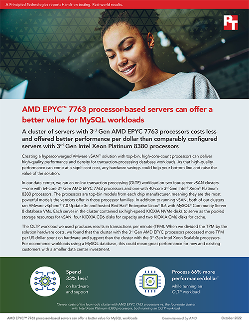 AMD EPYC 7763 processor-based servers can offer a better value for MySQL workloads