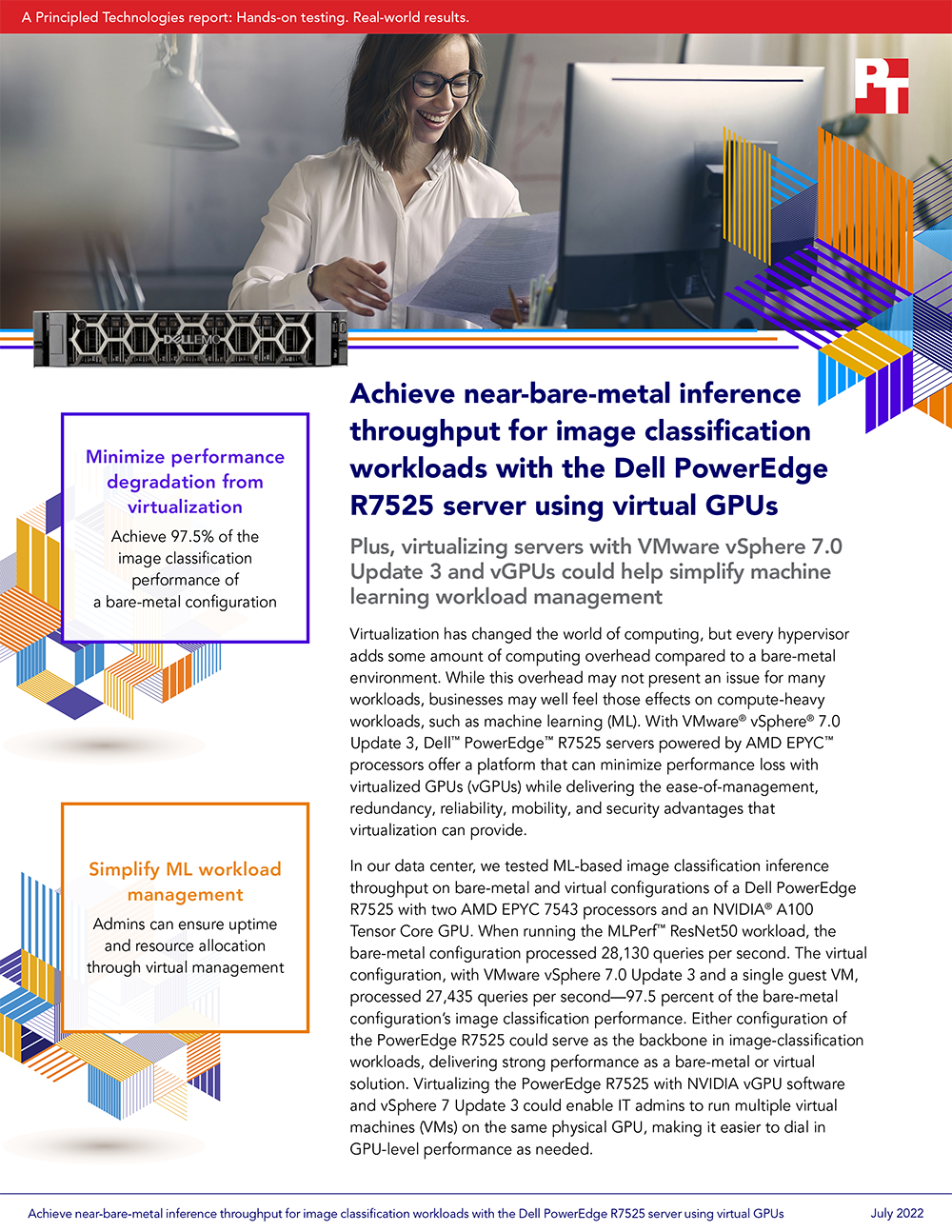 Achieve near-bare-metal inference throughput for image classification workloads with the Dell PowerEdge R7525 server using virtual GPUs