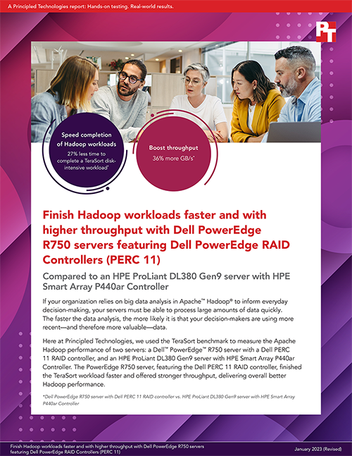 Finish Hadoop workloads faster and with higher throughput with Dell PowerEdge R750 servers featuring Dell PowerEdge RAID Controllers (PERC 11)