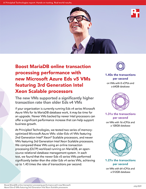  Boost MariaDB online transaction processing performance with new Microsoft Azure Eds v5 VMs featuring 3rd Generation Intel Xeon Scalable processors