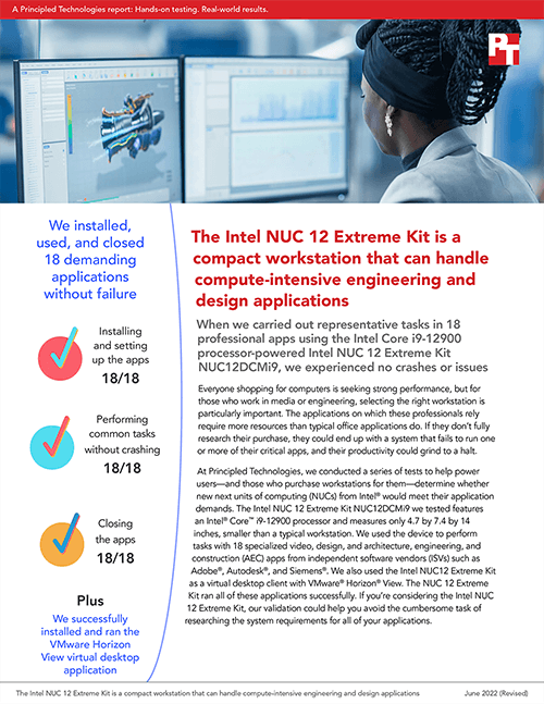 The Intel NUC 12 Extreme Kit is a compact workstation that can handle compute-intensive engineering and design applications