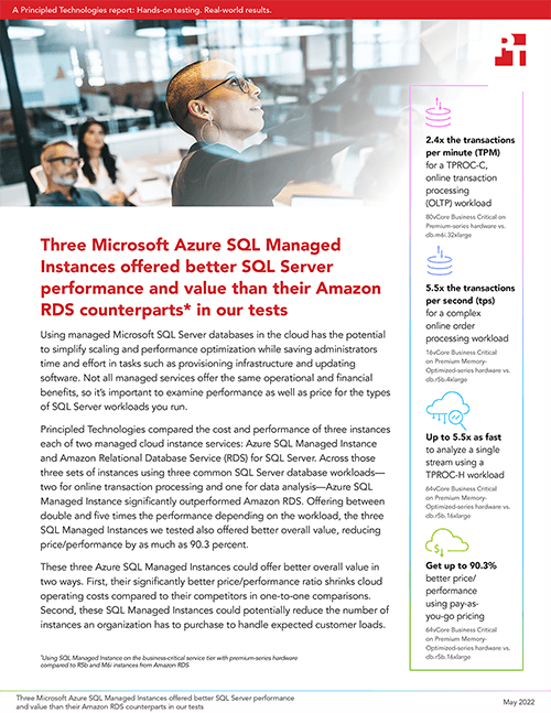  Three Microsoft Azure SQL Managed Instances offered better SQL Server performance and value than their Amazon RDS counterparts in our tests