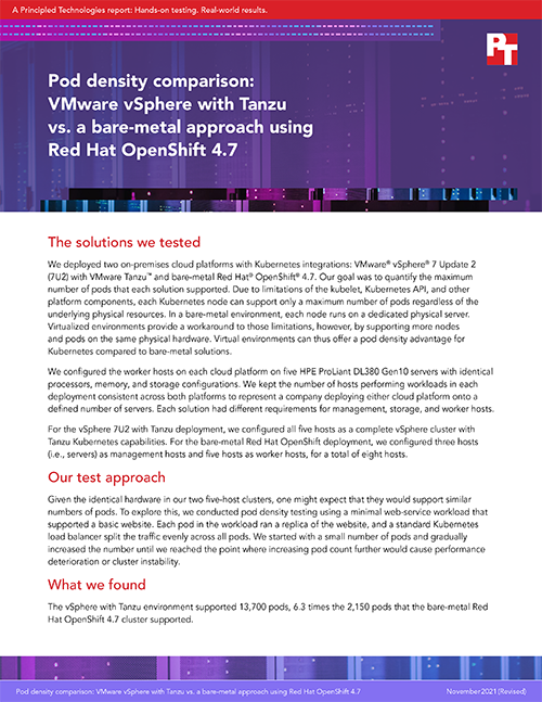 Pod density comparison: VMware vSphere with Tanzu vs. a bare-metal approach using Red Hat OpenShift 4.7