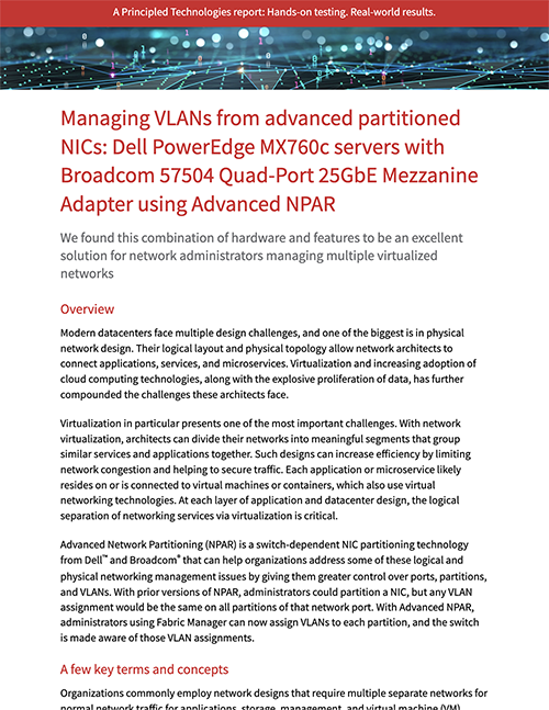  Managing VLANs from advanced partitioned NICs: Dell PowerEdge MX760c servers with Broadcom 57504 Quad-Port 25GbE Mezzanine Adapter using Advanced NPAR