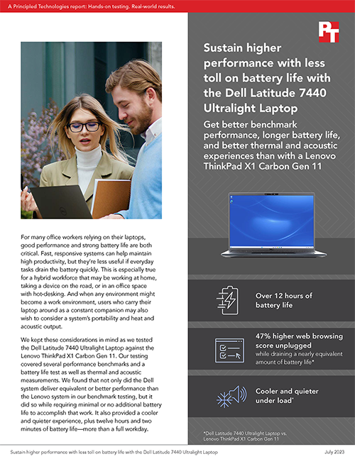 Sustain higher performance with less toll on battery life with the Dell Latitude 7440 Ultralight Laptop