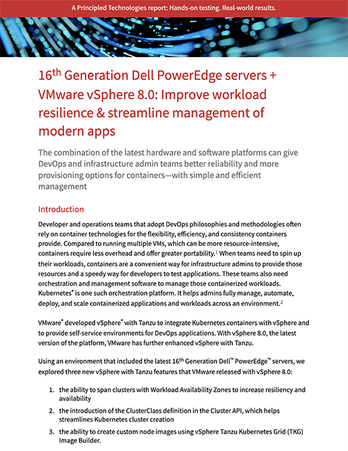  16th Generation Dell PowerEdge servers + VMware vSphere 8.0: Improve workload resilience & streamline management of modern apps