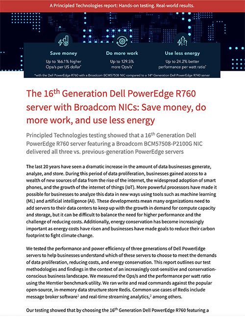  The 16th Generation Dell PowerEdge R760 server with Broadcom NICs: Save money, do more work, and use less energy