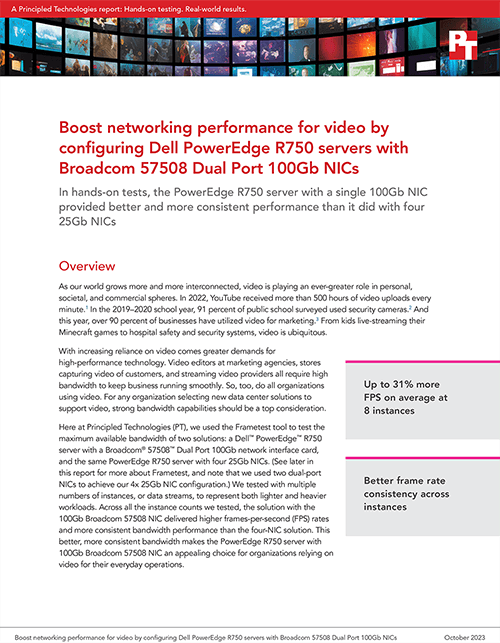  Boost networking performance for video by configuring Dell PowerEdge R750 servers with Broadcom 57508 Dual Port 100Gb NICs