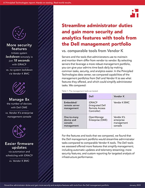  Streamline administrator duties and gain more security and analytics features with tools from the Dell management portfolio