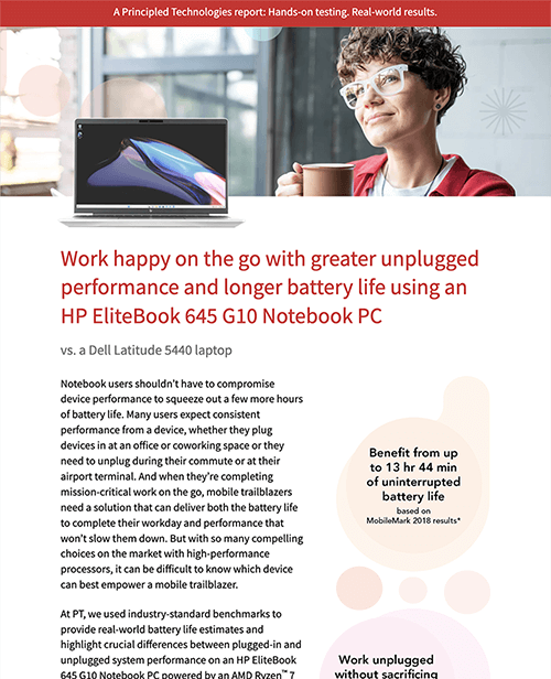  Work happy on the go with greater unplugged performance and longer battery life using an HP EliteBook 645 G10 Notebook PC