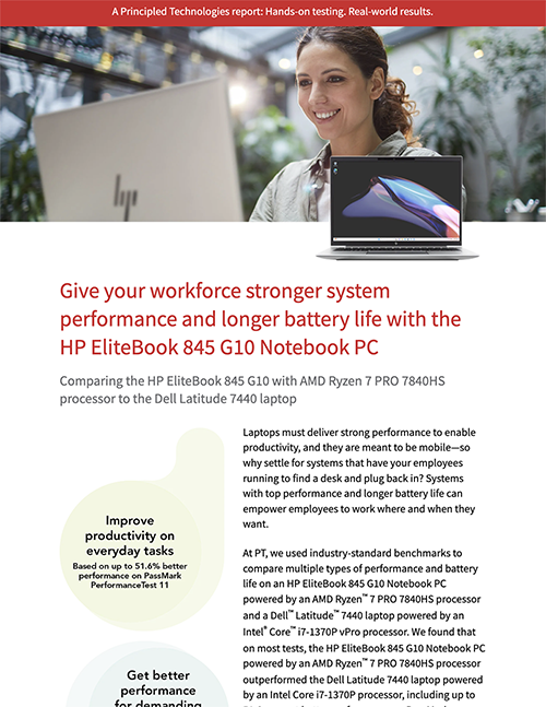 Give your workforce stronger system performance and longer battery life with the HP EliteBook 845 G10 Notebook PC