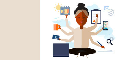 Illustration of a person with many hands doing many things at once 