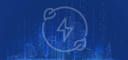 Icon representing power monitoring cycle on a blue background.