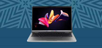 A Dell Pro 14 Plus laptop on a decorative background 