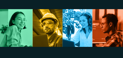 A collage of photos of people working in design, engineering, creative, and power user roles 