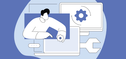 Illustration of person replacing part in a laptop