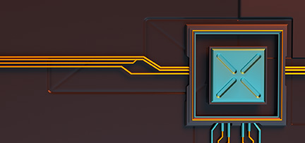 A computer chip with yellow lines 