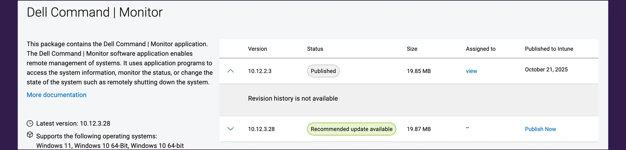 Screenshot of the Dell Command Monitor GUI.